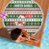 North Korea Christmas Beach Blanket with Green-Red Design, National Emblem, and Festive Snowflake Motif - Wonder Print Shop