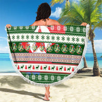 North Korea Christmas Beach Blanket with Green-Red Design, National Emblem, and Festive Snowflake Motif - Wonder Print Shop