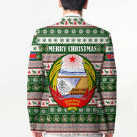 North Korea Christmas Blazer with Green-Red Design, National Emblem, and Festive Snowflake Motif - Wonder Print Shop