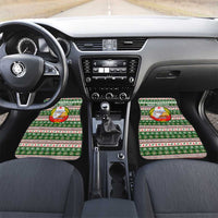 North Korea Christmas Car Mats with Green-Red Design, National Emblem, and Festive Snowflake Motif - Wonder Print Shop