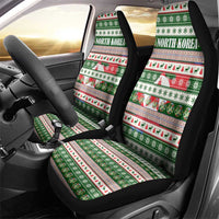 North Korea Christmas Car Seat Cover with Green-Red Design, National Emblem, and Festive Snowflake Motif - Wonder Print Shop