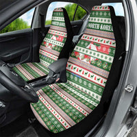 North Korea Christmas Car Seat Cover with Green-Red Design, National Emblem, and Festive Snowflake Motif - Wonder Print Shop