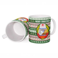 North Korea Christmas Ceramic Mug with Green-Red Design, National Emblem, and Festive Snowflake Motif - Wonder Print Shop