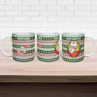 North Korea Christmas Ceramic Mug with Green-Red Design, National Emblem, and Festive Snowflake Motif - Wonder Print Shop