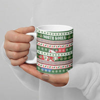 North Korea Christmas Ceramic Mug with Green-Red Design, National Emblem, and Festive Snowflake Motif - Wonder Print Shop