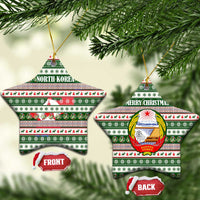 North Korea Christmas Ceramic Ornament with Green-Red Design, National Emblem, and Festive Snowflake Motif - Wonder Print Shop