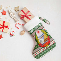 North Korea Christmas Stocking with Green-Red Design, National Emblem, and Festive Snowflake Motif - Wonder Print Shop