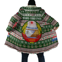 North Korea Christmas Cloak with Green-Red Design, National Emblem, and Festive Snowflake Motif - Wonder Print Shop