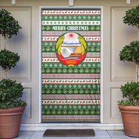 North Korea Christmas Door Cover with Green-Red Design, National Emblem, and Festive Snowflake Motif - Wonder Print Shop