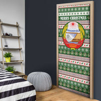 North Korea Christmas Door Cover with Green-Red Design, National Emblem, and Festive Snowflake Motif - Wonder Print Shop