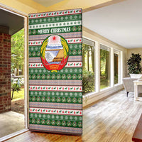 North Korea Christmas Door Cover with Green-Red Design, National Emblem, and Festive Snowflake Motif - Wonder Print Shop