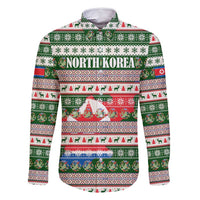 North Korea Christmas Family Matching Long Sleeve Bodycon Dress and Hawaiian Shirt with Green-Red Design, National Emblem, and Festive Snowflake Motif - Wonder Print Shop