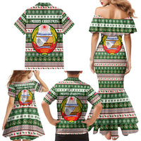 North Korea Christmas Family Matching Mermaid Dress and Hawaiian Shirt with Green-Red Design, National Emblem, and Festive Snowflake Motif - Wonder Print Shop