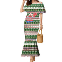 North Korea Christmas Family Matching Mermaid Dress and Hawaiian Shirt with Green-Red Design, National Emblem, and Festive Snowflake Motif - Wonder Print Shop