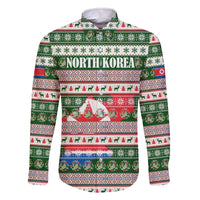 North Korea Christmas Family Matching Off The Shoulder Long Sleeve Dress and Hawaiian Shirt with Green-Red Design, National Emblem, and Festive Snowflake Motif - Wonder Print Shop