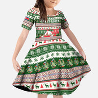 North Korea Christmas Family Matching Off Shoulder Maxi Dress and Hawaiian Shirt with Green-Red Design, National Emblem, and Festive Snowflake Motif - Wonder Print Shop