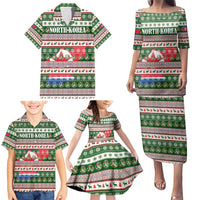North Korea Christmas Family Matching Puletasi and Hawaiian Shirt with Green-Red Design, National Emblem, and Festive Snowflake Motif - Wonder Print Shop