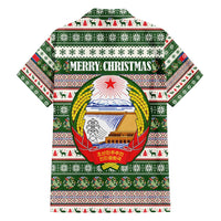 North Korea Christmas Family Matching Short Sleeve Bodycon Dress and Hawaiian Shirt with Green-Red Design, National Emblem, and Festive Snowflake Motif - Wonder Print Shop