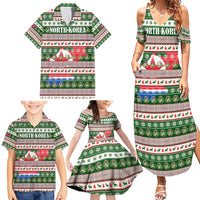 North Korea Christmas Family Matching Summer Maxi Dress and Hawaiian Shirt with Green-Red Design, National Emblem, and Festive Snowflake Motif - Wonder Print Shop