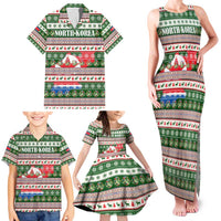 North Korea Christmas Family Matching Tank Maxi Dress and Hawaiian Shirt with Green-Red Design, National Emblem, and Festive Snowflake Motif - Wonder Print Shop