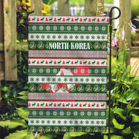 North Korea Christmas Garden Flag with Green-Red Design, National Emblem, and Festive Snowflake Motif - Wonder Print Shop