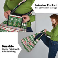 North Korea Christmas Grocery Bag with Green-Red Design, National Emblem, and Festive Snowflake Motif - Wonder Print Shop