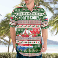 North Korea Christmas Hawaiian Shirt with Green-Red Design, National Emblem, and Festive Snowflake Motif - Wonder Print Shop