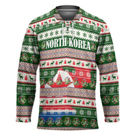 North Korea Christmas Hockey Jersey with Green-Red Design, National Emblem, and Festive Snowflake Motif - Wonder Print Shop