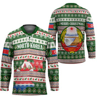 North Korea Christmas Hockey Jersey with Green-Red Design, National Emblem, and Festive Snowflake Motif - Wonder Print Shop