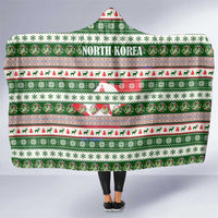 North Korea Christmas Hooded Blanket with Green-Red Design, National Emblem, and Festive Snowflake Motif - Wonder Print Shop