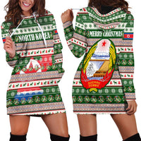 North Korea Christmas Hoodie Dress with Green-Red Design, National Emblem, and Festive Snowflake Motif - Wonder Print Shop