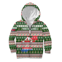 North Korea Christmas Kid Hoodie with Green-Red Design, National Emblem, and Festive Snowflake Motif - Wonder Print Shop