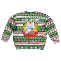 North Korea Christmas Kid Ugly Christmas Sweater with Green-Red Design, National Emblem, and Festive Snowflake Motif - Wonder Print Shop