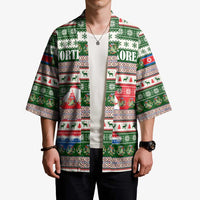 North Korea Christmas Kimono with Green-Red Design, National Emblem, and Festive Snowflake Motif - Wonder Print Shop