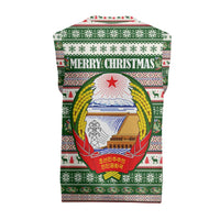 North Korea Christmas Knitted V-Neck Vest with Green-Red Design, National Emblem, and Festive Snowflake Motif - Wonder Print Shop