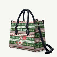 North Korea Christmas Leather Bag with Green-Red Design, National Emblem, and Festive Snowflake Motif - Wonder Print Shop