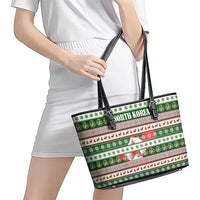 North Korea Christmas Leather Tote Bag with Green-Red Design, National Emblem, and Festive Snowflake Motif - Wonder Print Shop