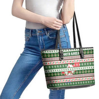 North Korea Christmas Leather Tote Bag with Green-Red Design, National Emblem, and Festive Snowflake Motif - Wonder Print Shop