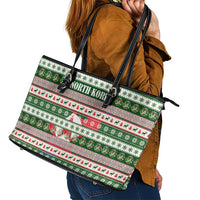 North Korea Christmas Leather Tote Bag with Green-Red Design, National Emblem, and Festive Snowflake Motif - Wonder Print Shop