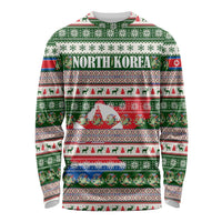 North Korea Christmas Long Sleeve Shirt with Green-Red Design, National Emblem, and Festive Snowflake Motif - Wonder Print Shop