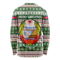 North Korea Christmas Long Sleeve Shirt with Green-Red Design, National Emblem, and Festive Snowflake Motif - Wonder Print Shop