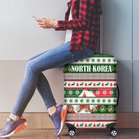 North Korea Christmas Luggage Cover with Green-Red Design, National Emblem, and Festive Snowflake Motif - Wonder Print Shop