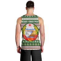 North Korea Christmas Men Tank Top with Green-Red Design, National Emblem, and Festive Snowflake Motif - Wonder Print Shop