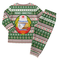 North Korea Christmas Pajama Set with Green-Red Design, National Emblem, and Festive Snowflake Motif - Wonder Print Shop