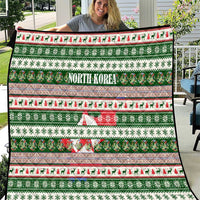 North Korea Christmas Quilt with Green-Red Design, National Emblem, and Festive Snowflake Motif - Wonder Print Shop