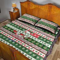 North Korea Christmas Quilt Bed Set with Green-Red Design, National Emblem, and Festive Snowflake Motif - Wonder Print Shop