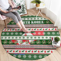 North Korea Christmas Round Carpet with Green-Red Design, National Emblem, and Festive Snowflake Motif - Wonder Print Shop