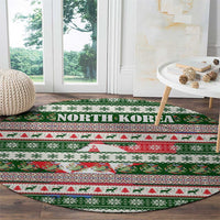 North Korea Christmas Round Carpet with Green-Red Design, National Emblem, and Festive Snowflake Motif - Wonder Print Shop