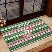 North Korea Christmas Rubber Doormat with Green-Red Design, National Emblem, and Festive Snowflake Motif - Wonder Print Shop