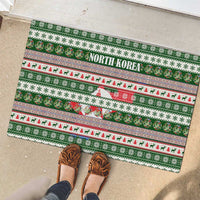 North Korea Christmas Rubber Doormat with Green-Red Design, National Emblem, and Festive Snowflake Motif - Wonder Print Shop